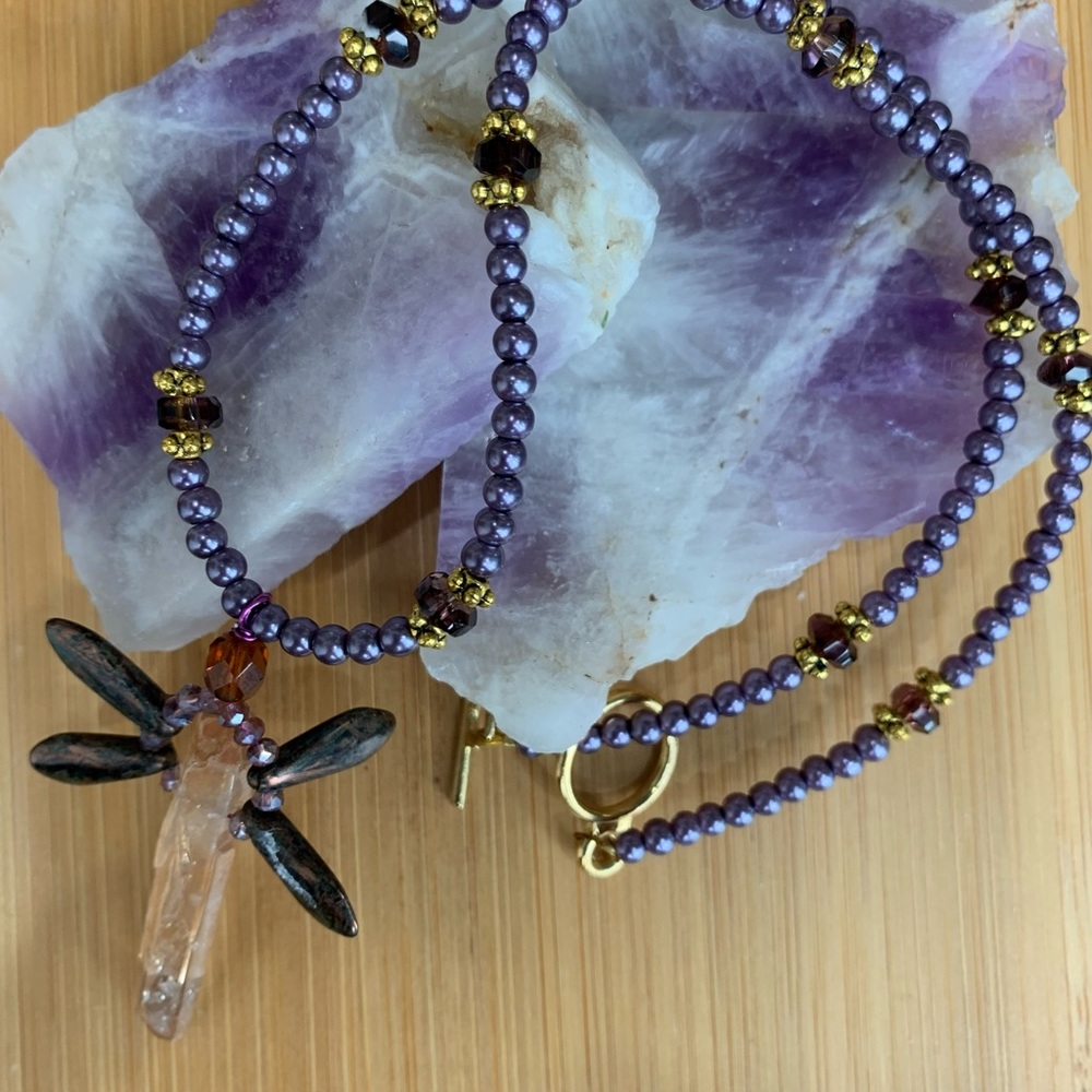 Quartz Crystal Dragonfly Necklace